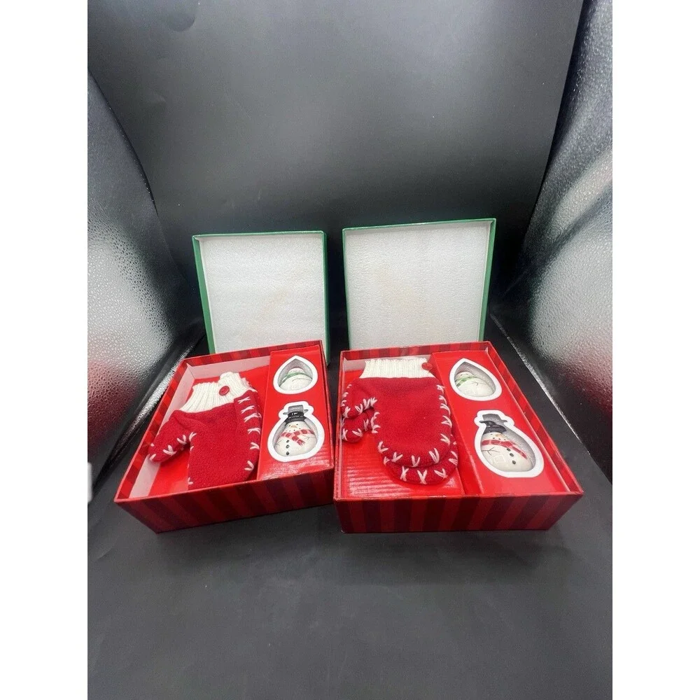 Christmas Snowman Salt Pepper Shakers Red Mitten Flatware Holders 2 Box Lot